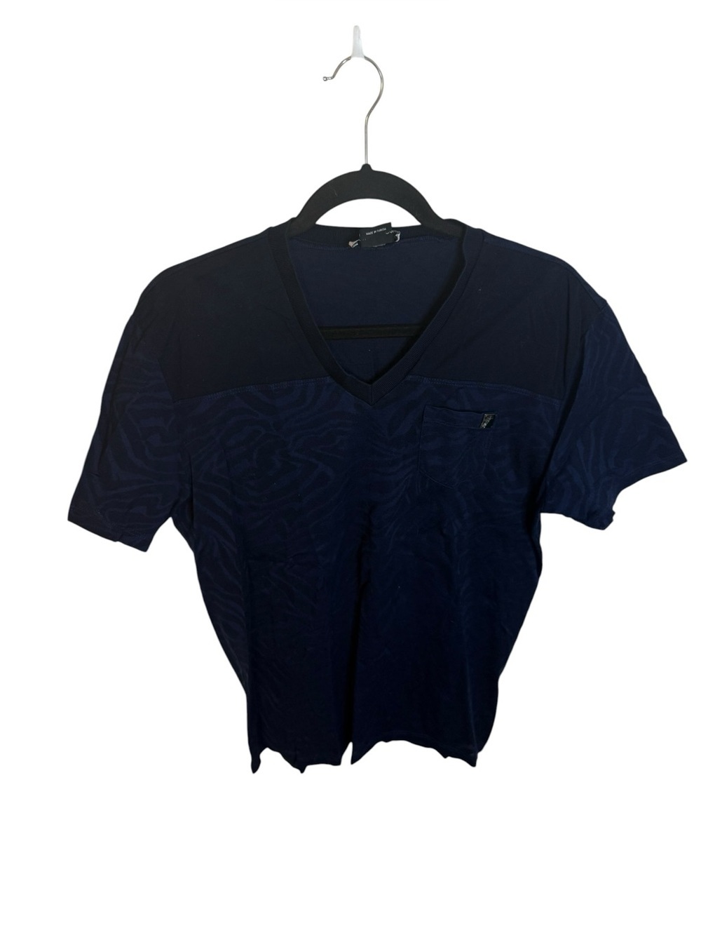 Versace Collection Men’s Navy Blue Cotton Pique Zebra V-neck T-Shirt